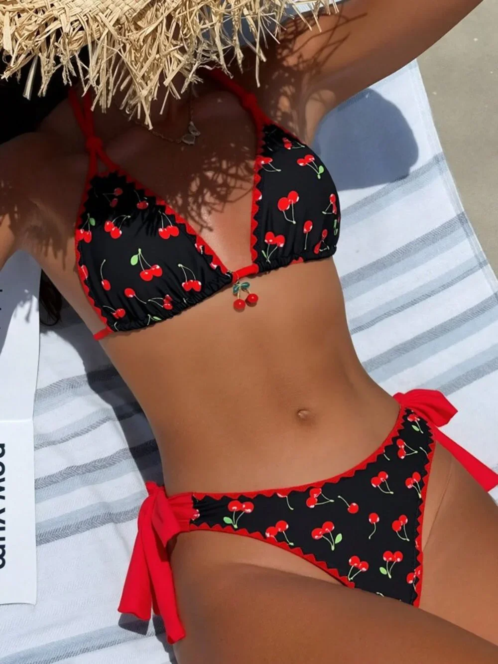 Red cherry print Casual Women's Two Piece Bikini Swimwear